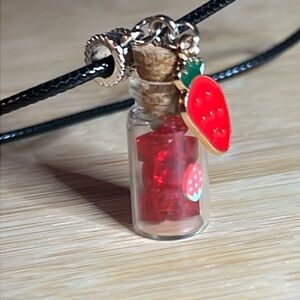 Strawberry Patch Glass Bottle Necklace
